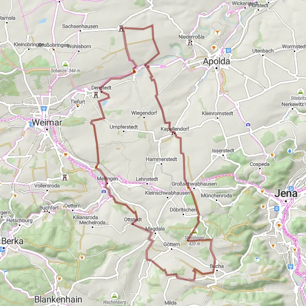 Karten-Miniaturansicht der Radinspiration "Erkundung von Liebstedt und Umgebung" in Thüringen, Germany. Erstellt vom Tarmacs.app-Routenplaner für Radtouren
