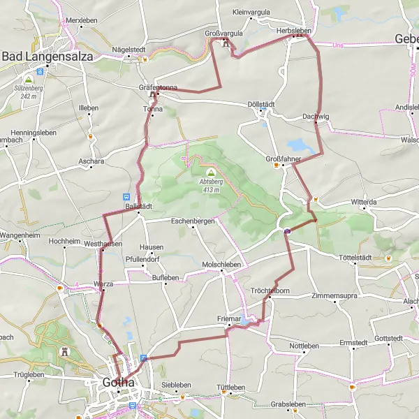 Map miniature of "Westhausen to Winterpalais Gravel Route" cycling inspiration in Thüringen, Germany. Generated by Tarmacs.app cycling route planner