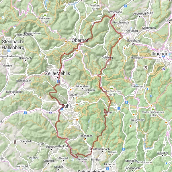 Karten-Miniaturansicht der Radinspiration "Abenteuerliche Gravel-Tour durch Thüringen" in Thüringen, Germany. Erstellt vom Tarmacs.app-Routenplaner für Radtouren