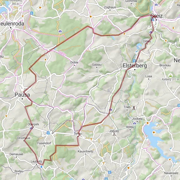 Map miniature of "Gravel Tour to Erbengrün and Alberthöhe" cycling inspiration in Thüringen, Germany. Generated by Tarmacs.app cycling route planner