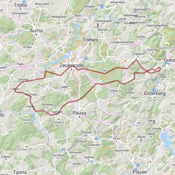 Karten-Miniaturansicht der Radinspiration "Kurze Schottertour mit idyllischen Stopps" in Thüringen, Germany. Erstellt vom Tarmacs.app-Routenplaner für Radtouren