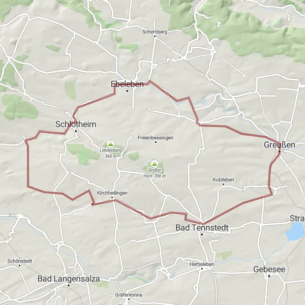 Karten-Miniaturansicht der Radinspiration "Gravel-Radtour von Greußen nach Bad Tennstedt" in Thüringen, Germany. Erstellt vom Tarmacs.app-Routenplaner für Radtouren