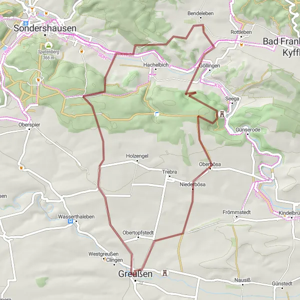 Karten-Miniaturansicht der Radinspiration "Graveltour um Greußen" in Thüringen, Germany. Erstellt vom Tarmacs.app-Routenplaner für Radtouren