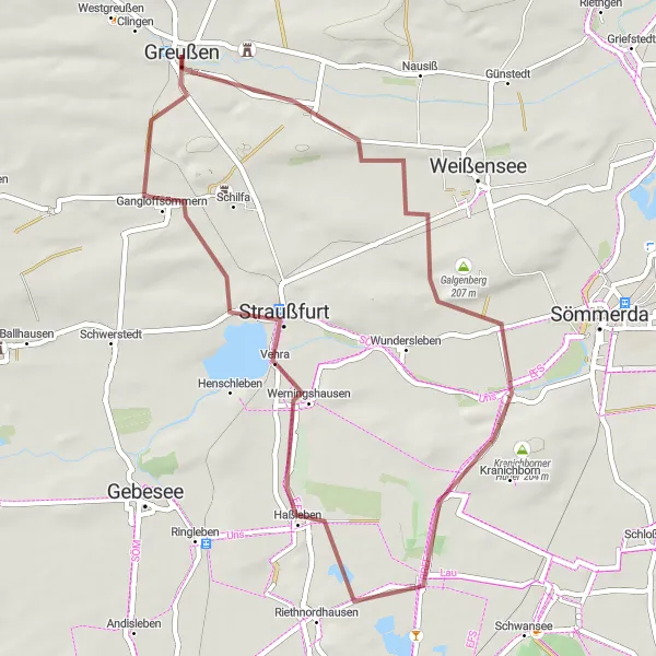 Map miniature of "Thuringian Countryside" cycling inspiration in Thüringen, Germany. Generated by Tarmacs.app cycling route planner