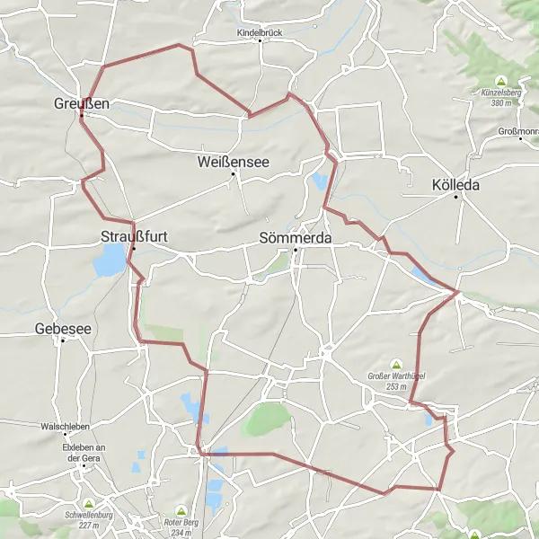 Karten-Miniaturansicht der Radinspiration "Panorama-Radtour um Greußen" in Thüringen, Germany. Erstellt vom Tarmacs.app-Routenplaner für Radtouren