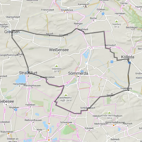 Map miniature of "Thuringian Countryside" cycling inspiration in Thüringen, Germany. Generated by Tarmacs.app cycling route planner