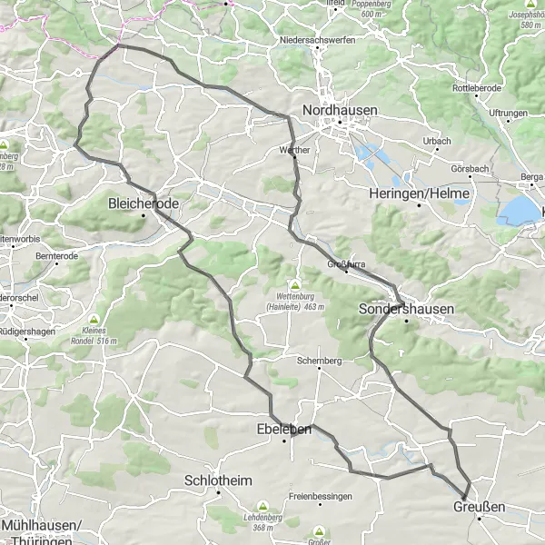 Map miniature of "Historical Journey" cycling inspiration in Thüringen, Germany. Generated by Tarmacs.app cycling route planner