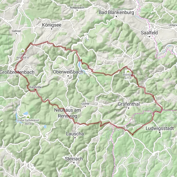 Karten-Miniaturansicht der Radinspiration "Rundfahrt um Großbreitenbach" in Thüringen, Germany. Erstellt vom Tarmacs.app-Routenplaner für Radtouren