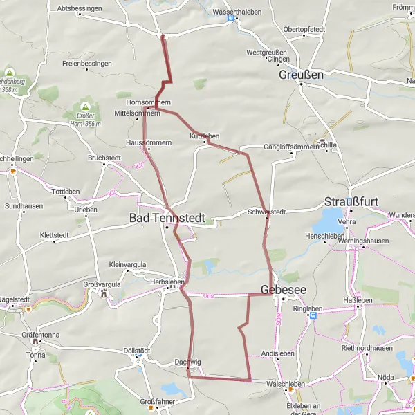 Map miniature of "Discovering the Unstrut River Valley" cycling inspiration in Thüringen, Germany. Generated by Tarmacs.app cycling route planner