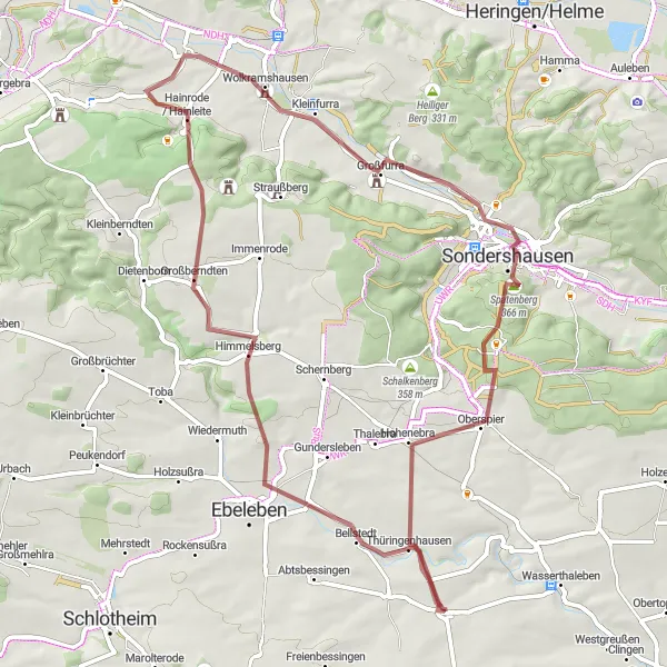 Karten-Miniaturansicht der Radinspiration "Sondershausen Naturtour" in Thüringen, Germany. Erstellt vom Tarmacs.app-Routenplaner für Radtouren