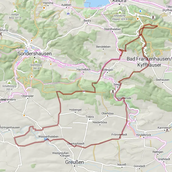 Map miniature of "Conquering the Kyffhäuser Monument" cycling inspiration in Thüringen, Germany. Generated by Tarmacs.app cycling route planner