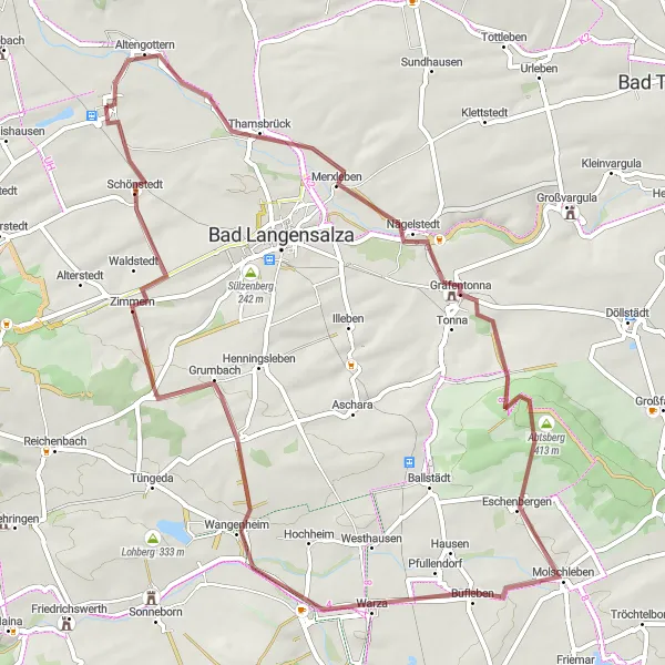 Karten-Miniaturansicht der Radinspiration "Abenteuerliche Gravel-Tour durch Molschleben" in Thüringen, Germany. Erstellt vom Tarmacs.app-Routenplaner für Radtouren