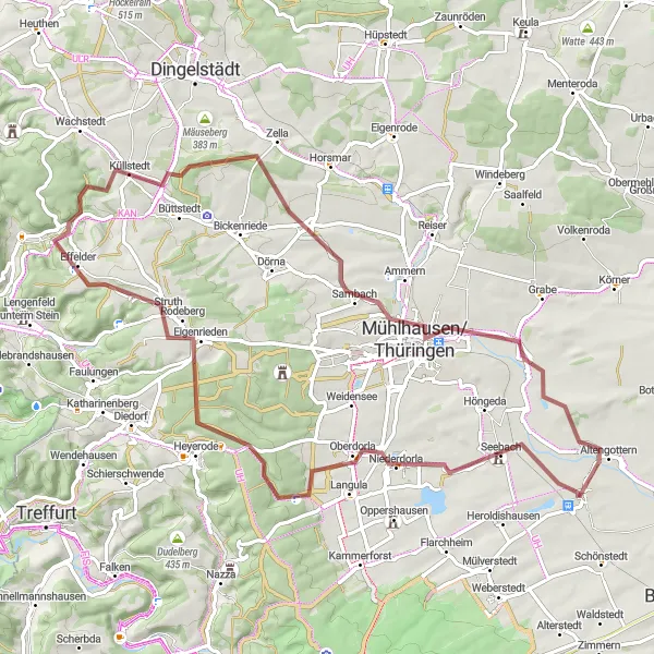 Map miniature of "The Countryside Escape" cycling inspiration in Thüringen, Germany. Generated by Tarmacs.app cycling route planner