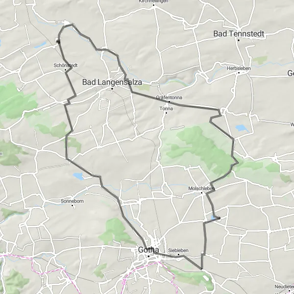 Karten-Miniaturansicht der Radinspiration "Radtour um Großengottern" in Thüringen, Germany. Erstellt vom Tarmacs.app-Routenplaner für Radtouren