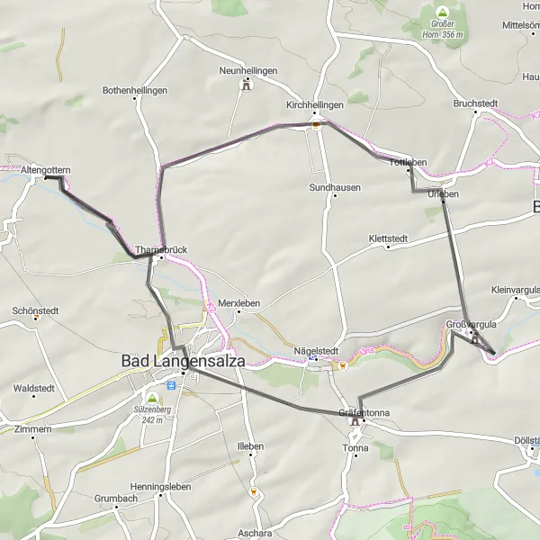 Karten-Miniaturansicht der Radinspiration "Kurze Radtour durch Bad Langensalza" in Thüringen, Germany. Erstellt vom Tarmacs.app-Routenplaner für Radtouren