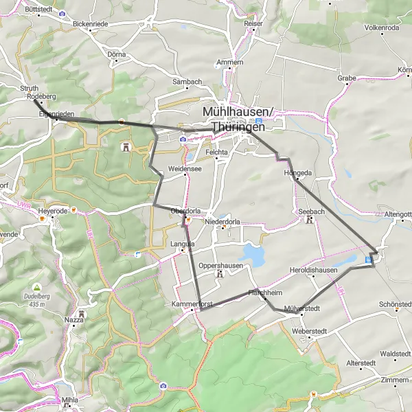 Karten-Miniaturansicht der Radinspiration "Radtour durch Kammerforst und Seebach" in Thüringen, Germany. Erstellt vom Tarmacs.app-Routenplaner für Radtouren
