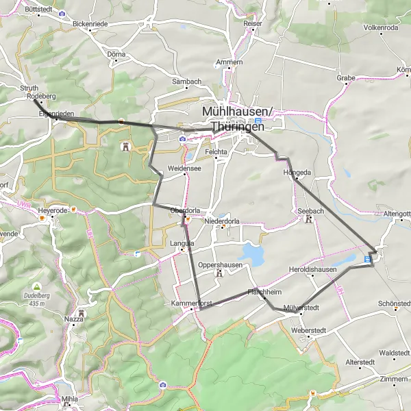 Map miniature of "The Kammerforst Loop" cycling inspiration in Thüringen, Germany. Generated by Tarmacs.app cycling route planner