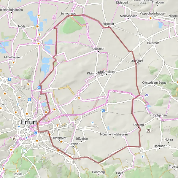 Map miniature of "Explore Thüringen's Gravel Roads" cycling inspiration in Thüringen, Germany. Generated by Tarmacs.app cycling route planner