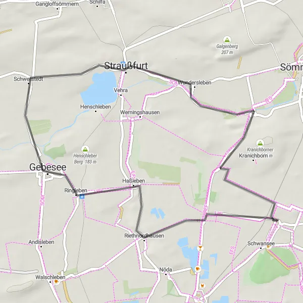 Map miniature of "Scenic Road Ride near Großrudestedt" cycling inspiration in Thüringen, Germany. Generated by Tarmacs.app cycling route planner