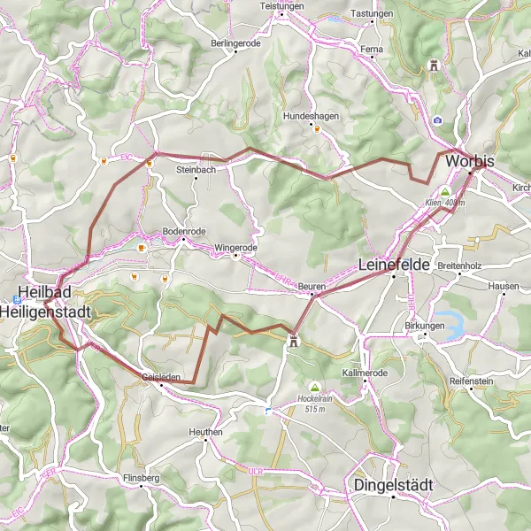 Map miniature of "Historic Villages and Serene Landscapes" cycling inspiration in Thüringen, Germany. Generated by Tarmacs.app cycling route planner