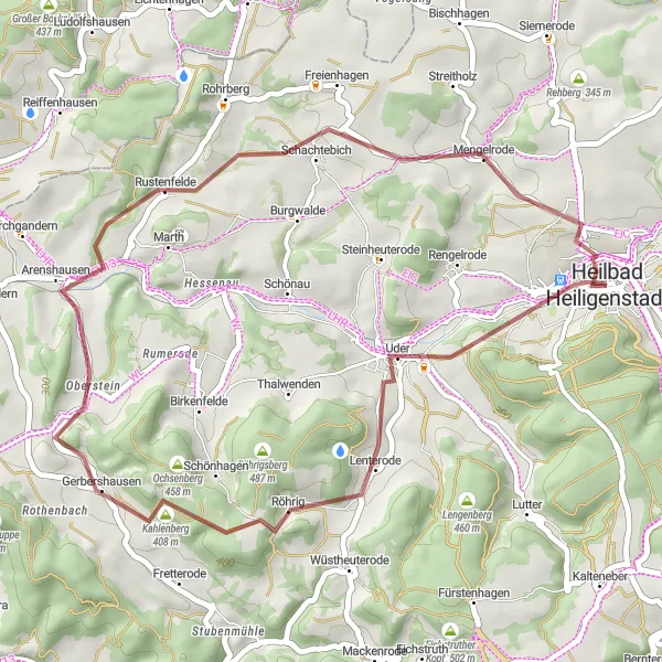 Map miniature of "The Rustenfelde Adventure" cycling inspiration in Thüringen, Germany. Generated by Tarmacs.app cycling route planner