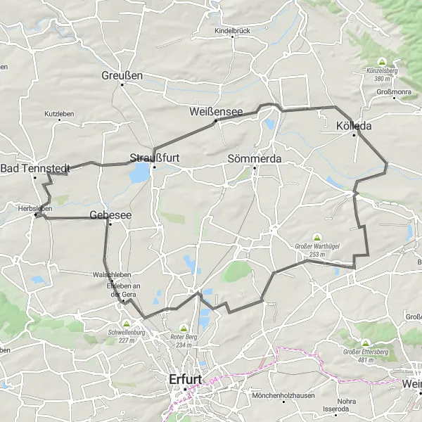 Map miniature of "Road Cycling Adventure in Thüringen" cycling inspiration in Thüringen, Germany. Generated by Tarmacs.app cycling route planner