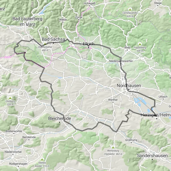 Karten-Miniaturansicht der Radinspiration "Ehrgeizige Road-Bike-Tour durch Thüringen" in Thüringen, Germany. Erstellt vom Tarmacs.app-Routenplaner für Radtouren