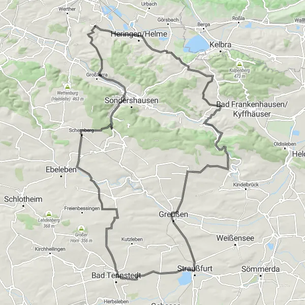 Karten-Miniaturansicht der Radinspiration "Heringen/Helme und die Natur erkunden" in Thüringen, Germany. Erstellt vom Tarmacs.app-Routenplaner für Radtouren