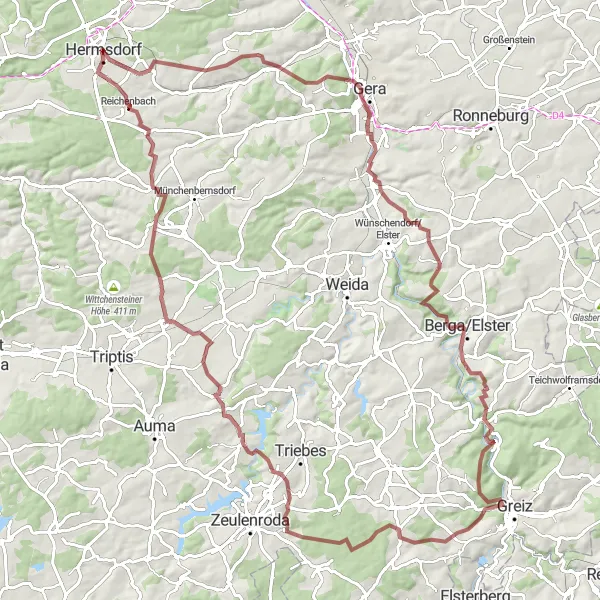 Karten-Miniaturansicht der Radinspiration "Große Gravel-Tour durch Eichberg und Umgebung" in Thüringen, Germany. Erstellt vom Tarmacs.app-Routenplaner für Radtouren