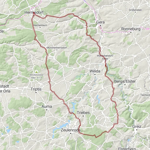 Map miniature of "Scenic Gravel Cycling Adventure" cycling inspiration in Thüringen, Germany. Generated by Tarmacs.app cycling route planner