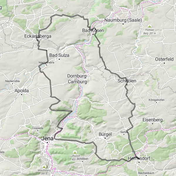 Map miniature of "Thalstein Road Cycling Route" cycling inspiration in Thüringen, Germany. Generated by Tarmacs.app cycling route planner