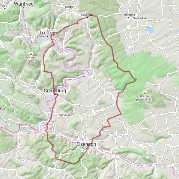 Karten-Miniaturansicht der Radinspiration "Wartburg und Umgebung" in Thüringen, Germany. Erstellt vom Tarmacs.app-Routenplaner für Radtouren