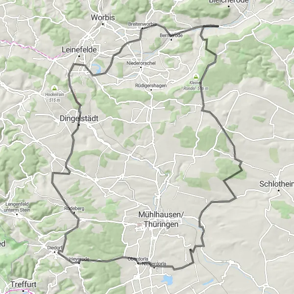 Karten-Miniaturansicht der Radinspiration "Bühlertal und Eichsfeld" in Thüringen, Germany. Erstellt vom Tarmacs.app-Routenplaner für Radtouren