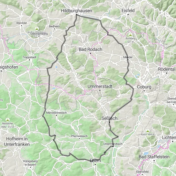 Karten-Miniaturansicht der Radinspiration "Herausfordernde Panoramatour durch Thüringens Landschaften" in Thüringen, Germany. Erstellt vom Tarmacs.app-Routenplaner für Radtouren