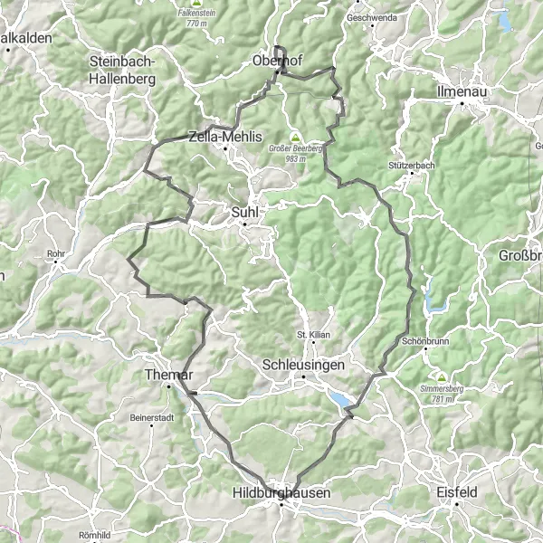 Map miniature of "Thuringian Adventure" cycling inspiration in Thüringen, Germany. Generated by Tarmacs.app cycling route planner