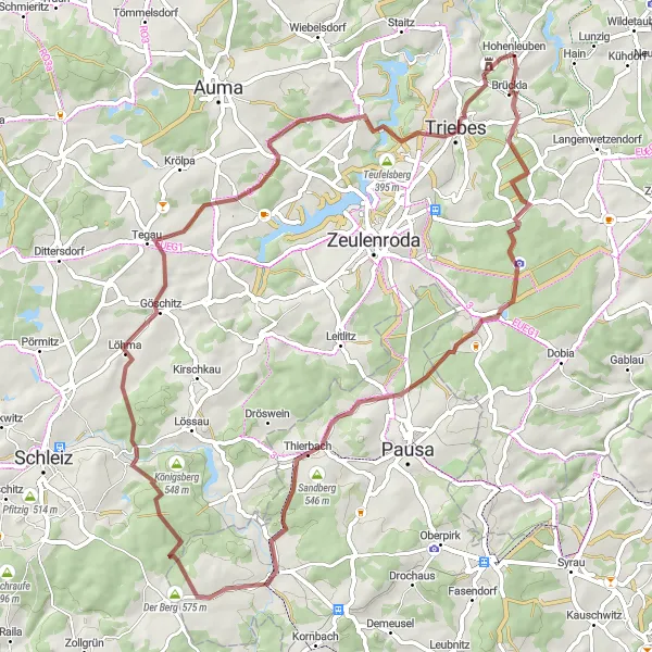 Map miniature of "Hidden Gems of Thüringen" cycling inspiration in Thüringen, Germany. Generated by Tarmacs.app cycling route planner
