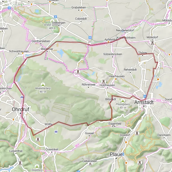 Map miniature of "Traversing Thuringia's Gravel Paths" cycling inspiration in Thüringen, Germany. Generated by Tarmacs.app cycling route planner
