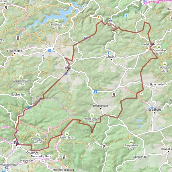 Karten-Miniaturansicht der Radinspiration "Durch die herrliche Natur des Harzes" in Thüringen, Germany. Erstellt vom Tarmacs.app-Routenplaner für Radtouren