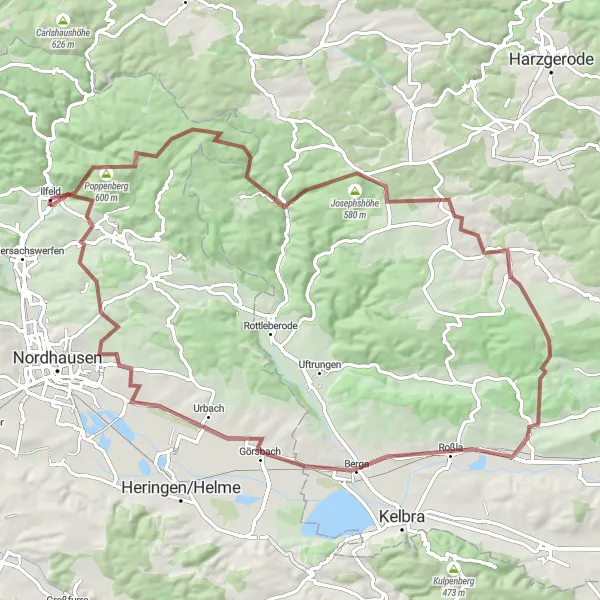 Karten-Miniaturansicht der Radinspiration "Abenteuerlicher Harzrundweg" in Thüringen, Germany. Erstellt vom Tarmacs.app-Routenplaner für Radtouren