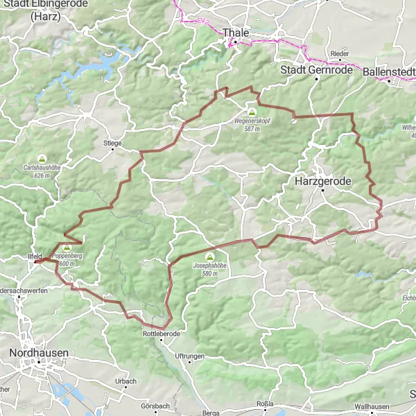 Karten-Miniaturansicht der Radinspiration "Herausforderung in den Harzer Bergen" in Thüringen, Germany. Erstellt vom Tarmacs.app-Routenplaner für Radtouren