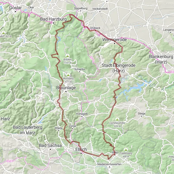 Karten-Miniaturansicht der Radinspiration "Kultur und Natur im Harz" in Thüringen, Germany. Erstellt vom Tarmacs.app-Routenplaner für Radtouren
