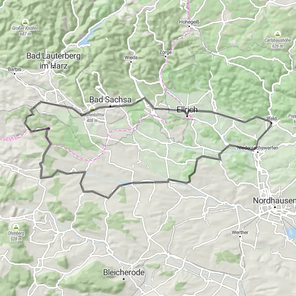 Karten-Miniaturansicht der Radinspiration "Naturverbundenheit pur" in Thüringen, Germany. Erstellt vom Tarmacs.app-Routenplaner für Radtouren