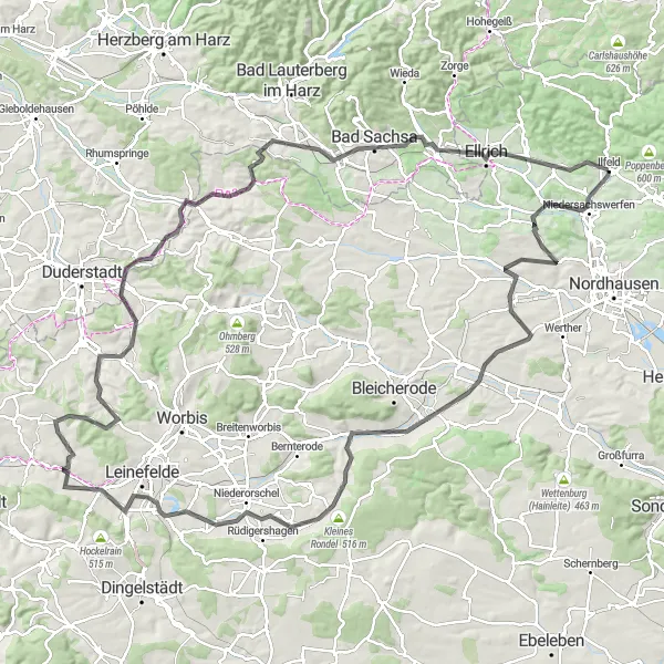 Karten-Miniaturansicht der Radinspiration "Abenteuerliche Rundtour durch den Harz" in Thüringen, Germany. Erstellt vom Tarmacs.app-Routenplaner für Radtouren