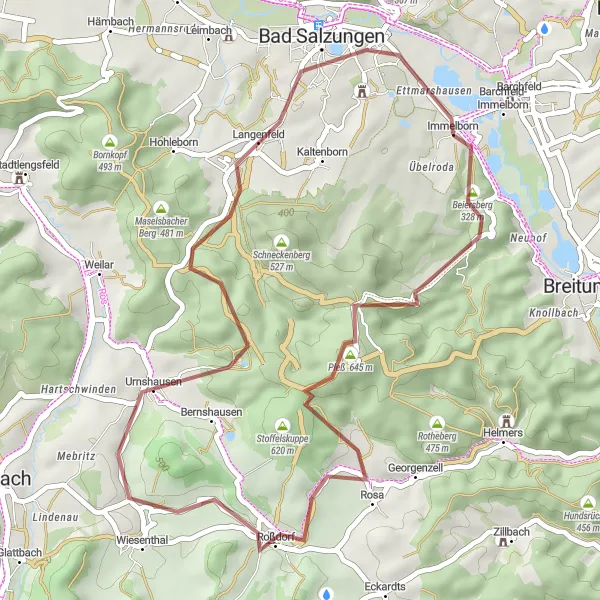 Map miniature of "The Gravel Pleß Trail" cycling inspiration in Thüringen, Germany. Generated by Tarmacs.app cycling route planner