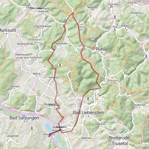 Karten-Miniaturansicht der Radinspiration "Gravel-Tour um Immelborn" in Thüringen, Germany. Erstellt vom Tarmacs.app-Routenplaner für Radtouren