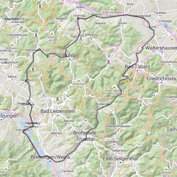 Karten-Miniaturansicht der Radinspiration "Road-Tour durch Thüringen" in Thüringen, Germany. Erstellt vom Tarmacs.app-Routenplaner für Radtouren