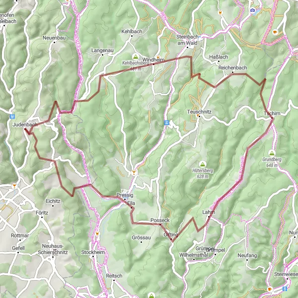 Map miniature of "Windheim and Reichenbach Gravel Adventure" cycling inspiration in Thüringen, Germany. Generated by Tarmacs.app cycling route planner