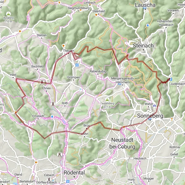 Karten-Miniaturansicht der Radinspiration "Eichberg und Sonneberger Berg" in Thüringen, Germany. Erstellt vom Tarmacs.app-Routenplaner für Radtouren