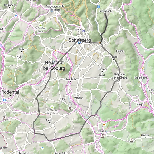 Karten-Miniaturansicht der Radinspiration "Kulturelle Vielfalt entlang der Straße" in Thüringen, Germany. Erstellt vom Tarmacs.app-Routenplaner für Radtouren