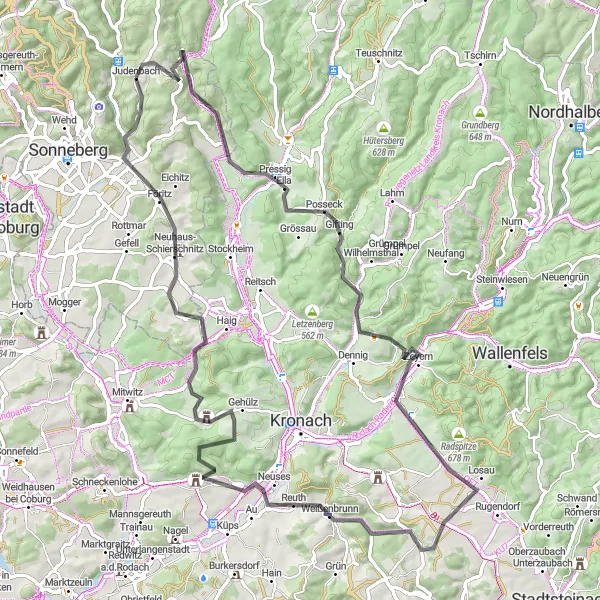 Karten-Miniaturansicht der Radinspiration "Natur und Kultur im Einklang" in Thüringen, Germany. Erstellt vom Tarmacs.app-Routenplaner für Radtouren